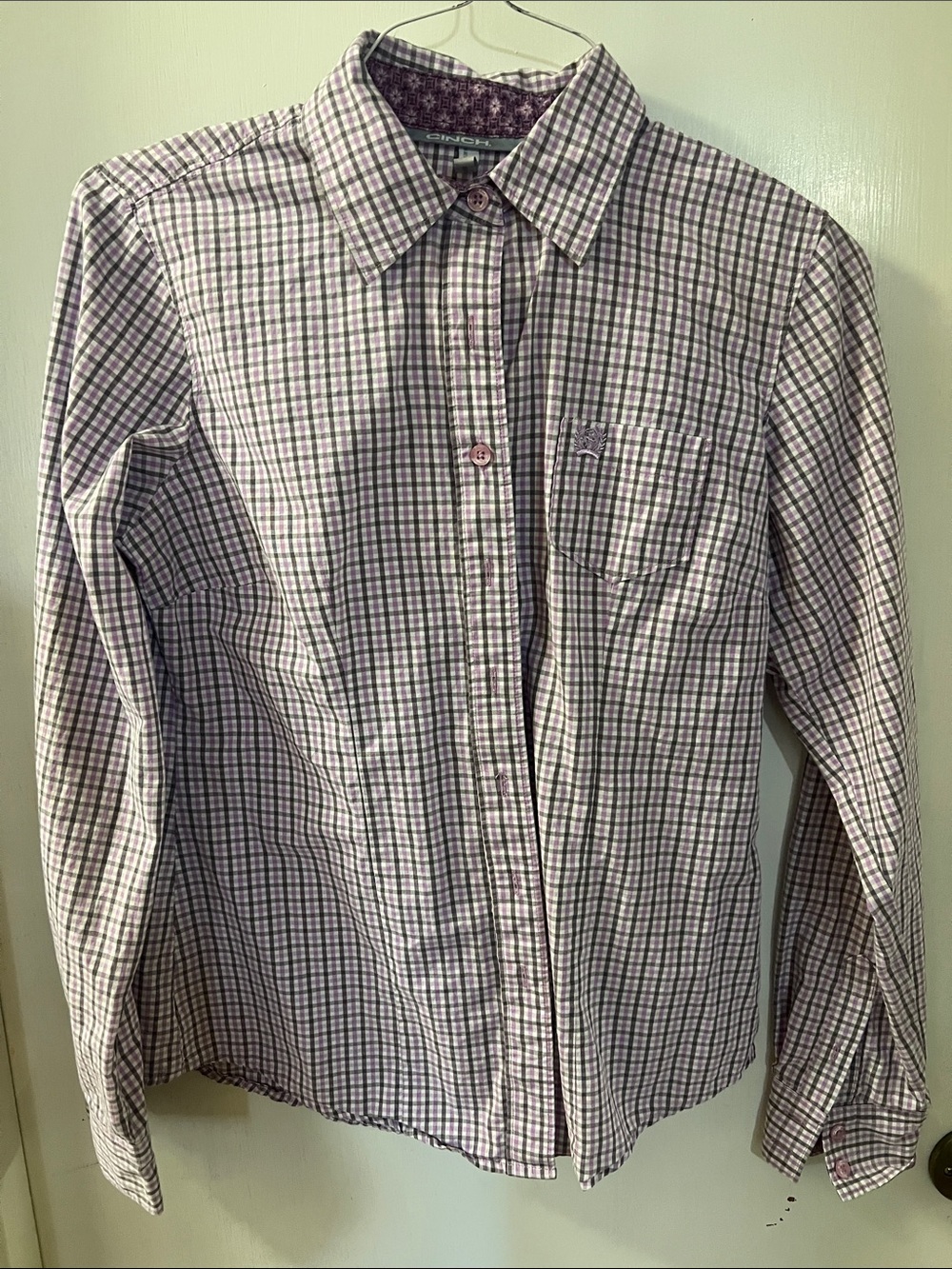 Cinch Men's Plaid Button-Down Shirt — Purple and White